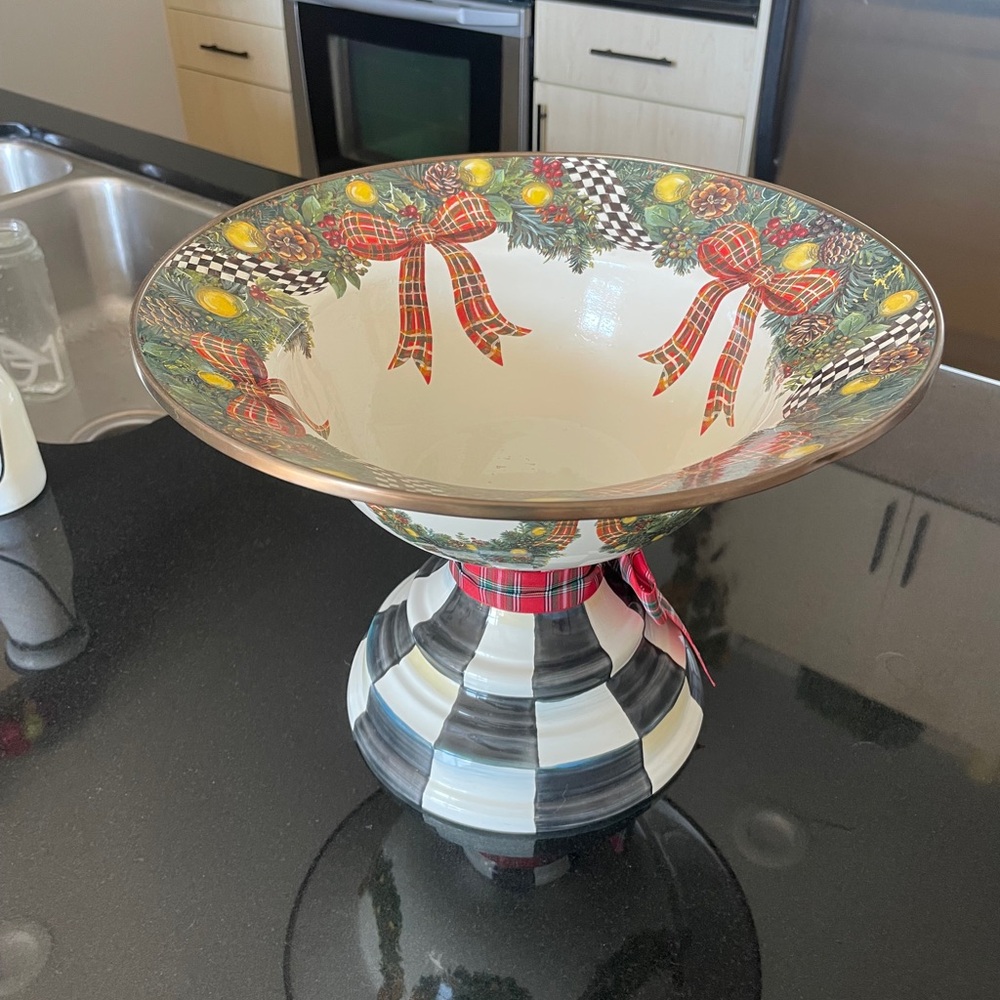 MacKenzie-Childs Courtly Check Evergreen Holiday Compote Bowl - Picture 5 of 7